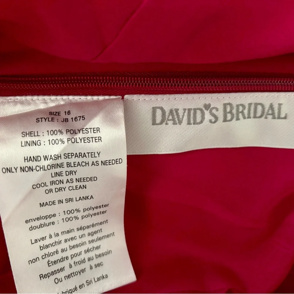David's Bridal Size JB 16 Ruched Satin Style Apple Crimson Red Maxi Formal Dress - Picture 6 of 11